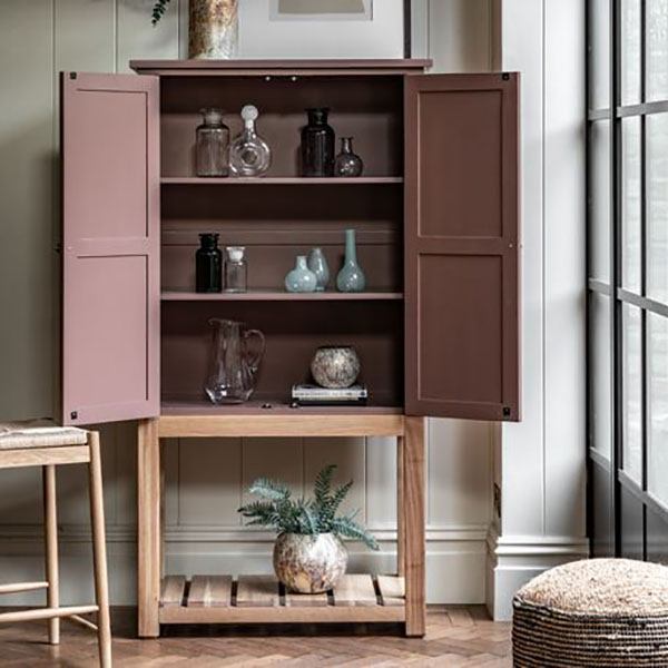 Gallery Direct Eton Contemporary Clay Painted / Oak 2 Door Cupboard - Shown here with the doors open