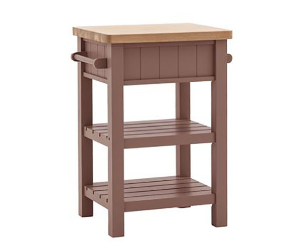 Gallery Direct Eton Contemporary Clay Painted / Oak Butchers Block - Showing both hanging rails, a drawer &  both shelves