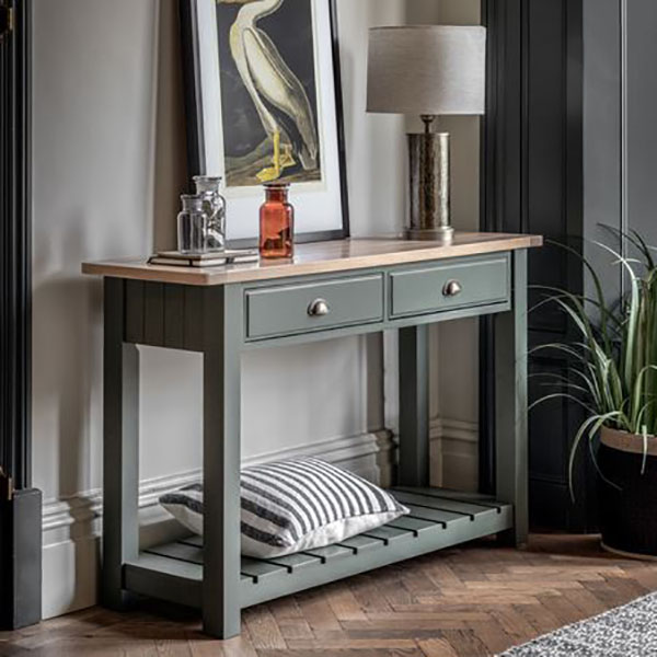 Gallery Direct Eton Contemporary Moss Painted  / Oak 2 Drawer Console Table