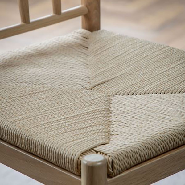 Gallery Direct Eton Contemporary Natural Oak Bar Stool - Close up image of the rope woven seat