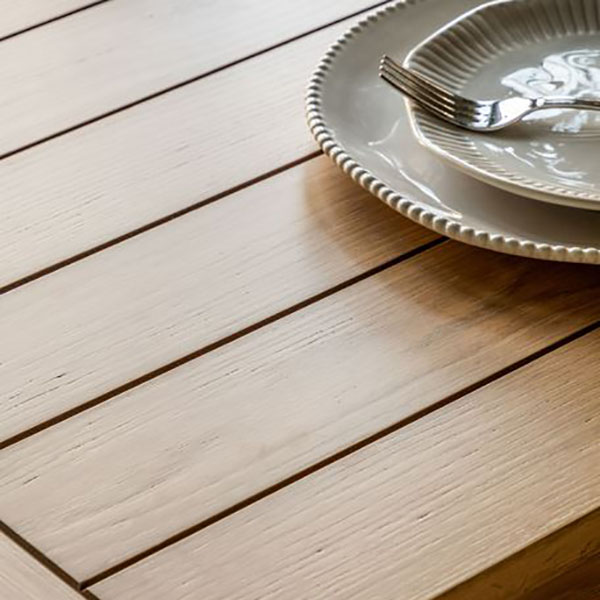 Gallery Direct Eton Contemporary Natural Oak Extending Dining Table - Close up image of the grooved & planked table top