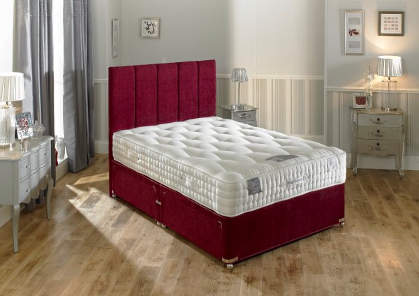 Hampton Bed Company Heritage Collection Pocket Spring Bed - Knightsbridge 1500 Divan Bed with a Cambridge Floor Standing Headboard