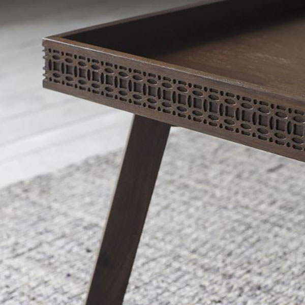 Harvest Direct Soho Retreat Contemporary Coffee Table - Close up image of the carved detailing and the wood finish