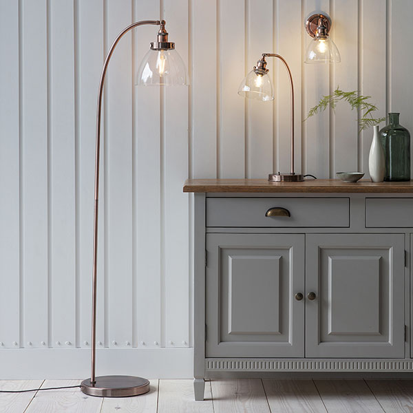 Harvest Direct Hansen Aged Copper Floor Standing Lamp shown alongside other pieces from Harvest Direct