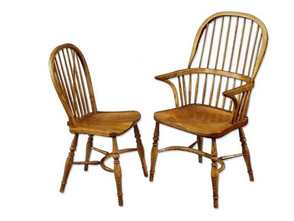 Norfolk Cabinet Makers Large Oak Stick Back Windsor Dining Side Chair and Dining Armchair.