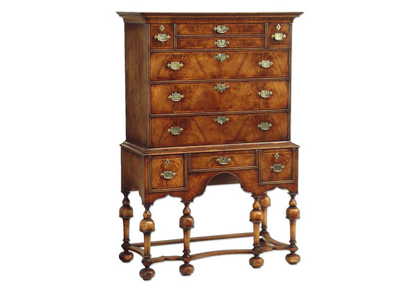 Norfolk Cabinet Makers William and Mary Chest on Stand in Curl Walnut