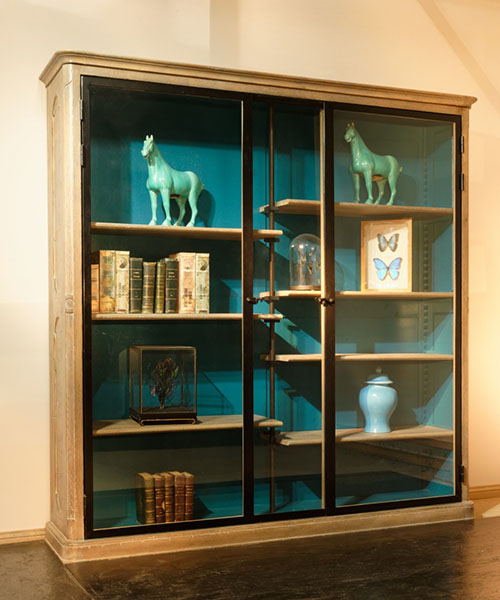 Rouchon Esprit de Chateau C940 Library Glazed Bookcase with blue painted interior back and sides