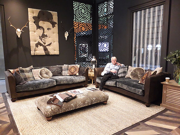 Mr Harvest Moon trying out the Tetrad Lowry Midi Sofa, also shown is the Grand Sofa & Stool 