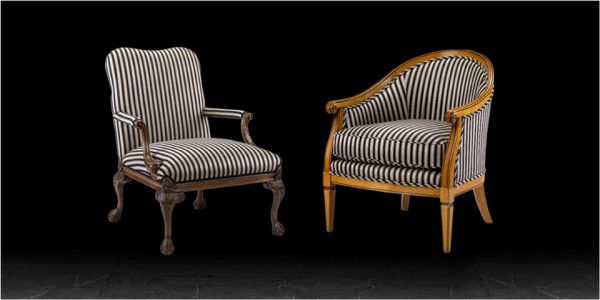 Artistic Upholstery Lorenzo & Leanardo Armchairs in Awning Stripe Black / Camel