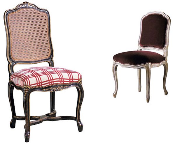 Collinet Sieges Style Cane Louis XV Dining Chair (304D) on the left and the Louis XV Dining Chair (500) on the right