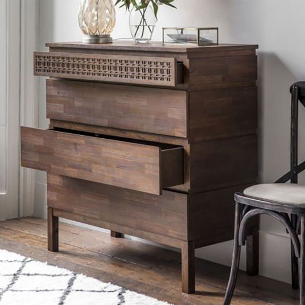 Gallery Direct Boho Retreat Contemporary 4 Drawer Chest of Drawers - Shown here with 2 drawers open