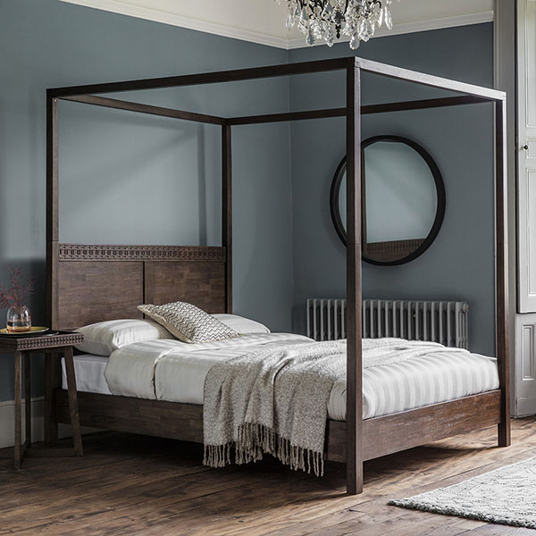 Gallery Direct Boho Retreat Contemporary 5Ft King Size 4 Poster Bed & Bedside Table