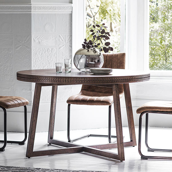Gallery Direct Boho Retreat Contemporary Round Dining Table & Edinton Brown Dining Chairs