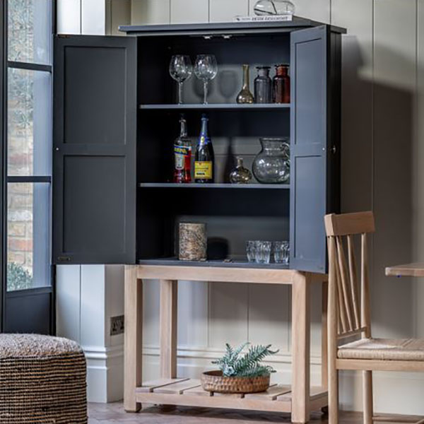 Gallery Direct Eton Contemporary Meteor Painted / Oak 2 Door Cupboard - Shown here with the doors open