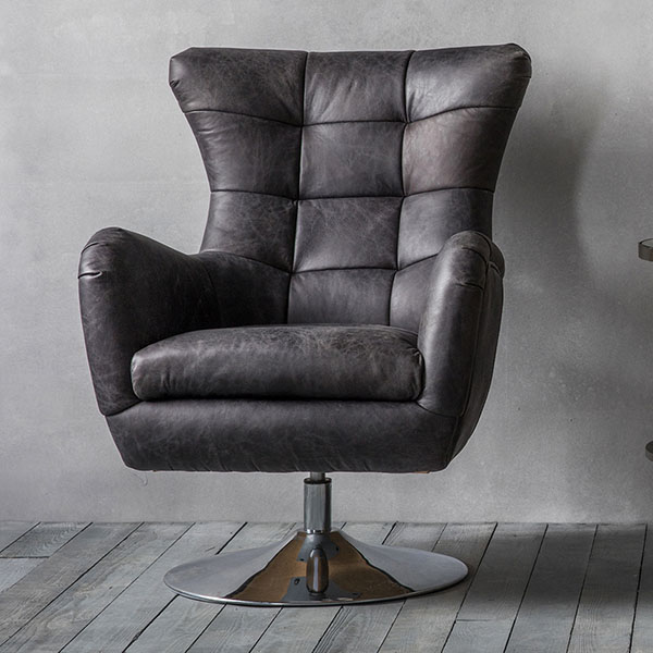 Gallery Direct Bristol swivel chair this time shown in antique ebony leather