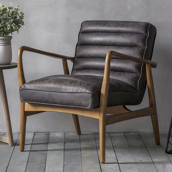 Gallery Direct Datsun Antique Ebony Leather Armchair