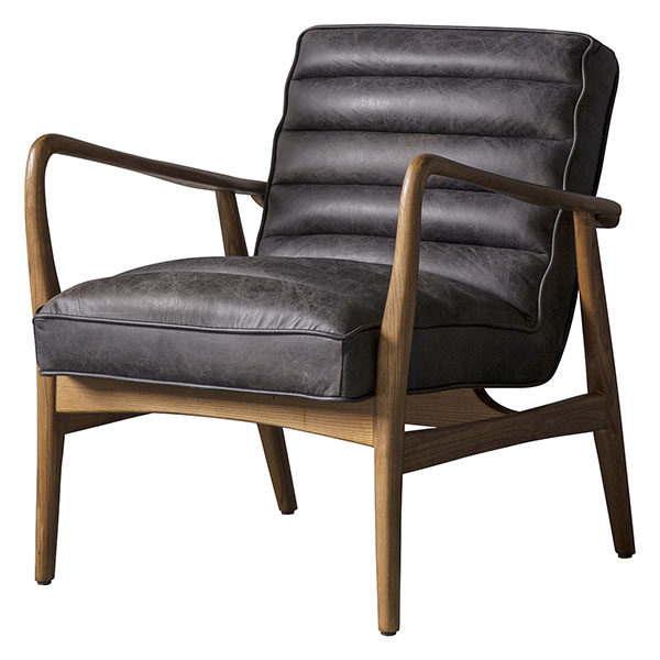 Gallery Direct Datsun leather armchair shown here in antique ebony leather