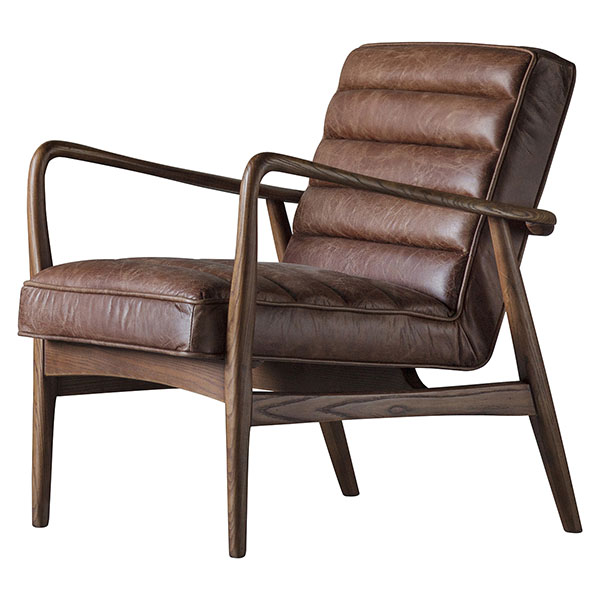 Gallery Direct Datsun leather armchair shown here in vintage brown leather