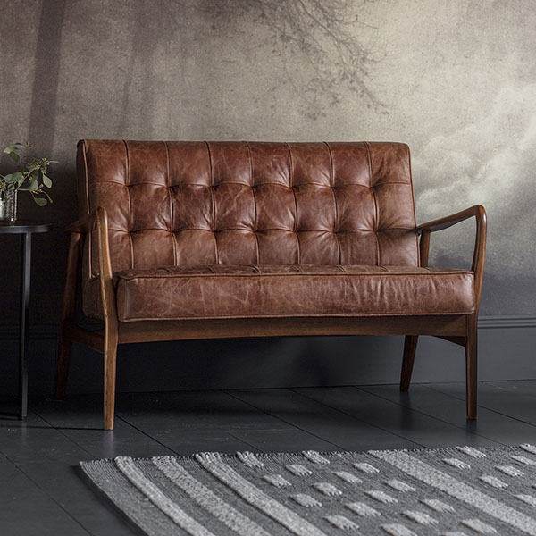Gallery Direct Humber 2 Seater Vintage Brown Leather Sofa