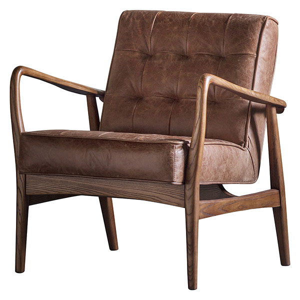 Gallery Direct Humber armchair shown here in the vintage brown leather finish