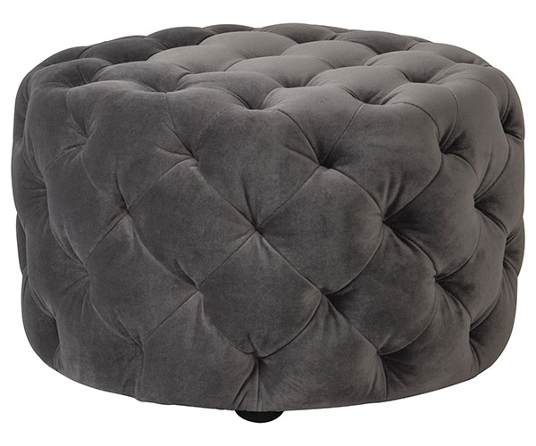 Gallery Direct contemporary Sergio round velvet footstool shown here in the mirage velvet finish