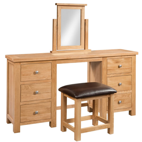 Devonshire Living Dorset Natural Oak Double Pedestal Dressing Table and Stool Set & Mirror