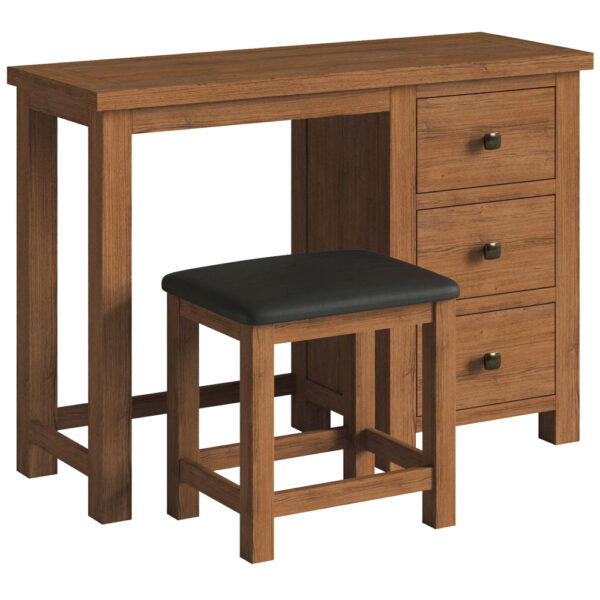 Devonshire Living Dorset Rustic Oak Single Pedestal Dressing Table and Stool Set