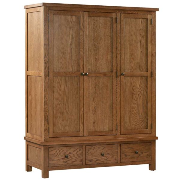 Devonshire Living Dorset Rustic Oak Triple Wardrobe with 3 Drawers