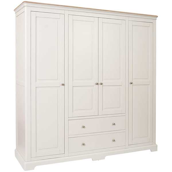 Devonshire Living Lydford Oak Painted Quadruple Wardrobe with 2  Drawers