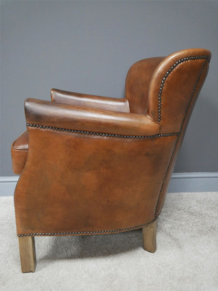 Aged Vintage Leather Sofas Chairs, Leather Studded Chair