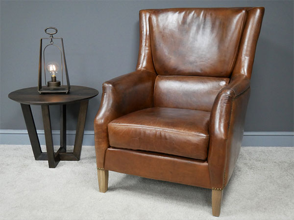 Aged Vintage Leather Sofas Chairs, Tall Back Armchair