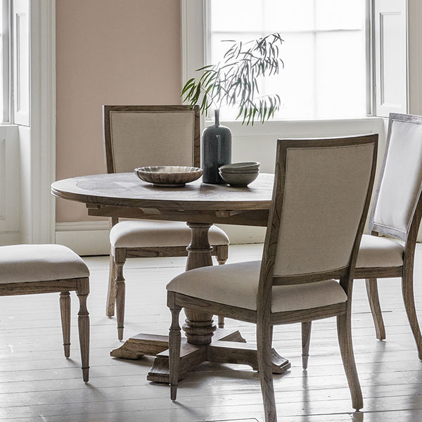 Gallery Direct Mustique Round Extending Dining Table & Dining Side Chairs