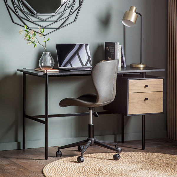 Gallery Direct Carbury 2 Drawer Desk & Charcoal Swivel Chair