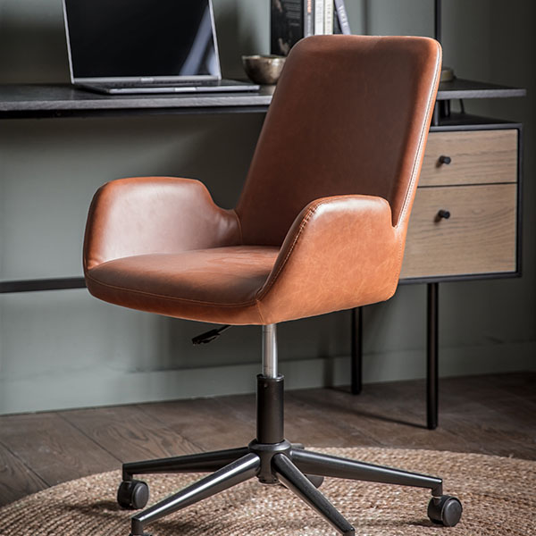 Gallery Direct Curie Antique Ebony Leather Swivel Chair