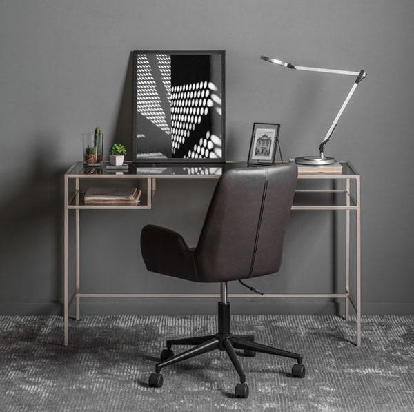 Gallery Direct Rothbury Silver Desk & Mendel Charcoal Swivel Chair
