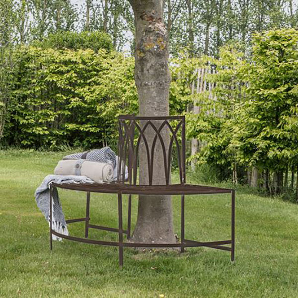 Harvest Direct Alberoni Distressed Brown Metal Outdoor Tree Bench