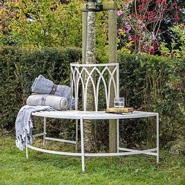 Harvest Direct Alberoni Distressed White Metal Outdoor Tree Bench