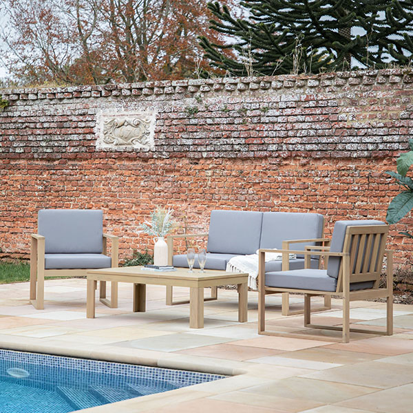 Harvest Direct Bourlac Natural Outdoor Lounge Set - Shown here in a garden poolside setting