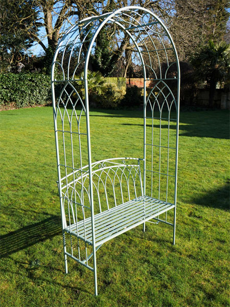 Olive Green Metal Garden Arch and Seat