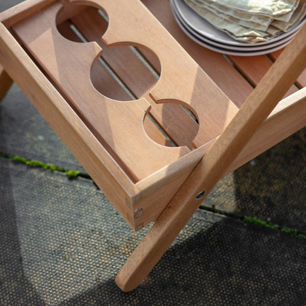 Harvest Direct Tanita Outdoor Drinks Trolley - Close up image of the bottom shelf