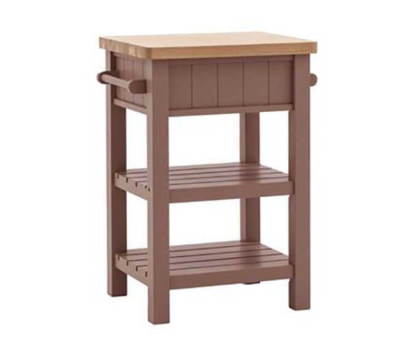 Harvest Direct Harrow Contemporary Clay Painted / Oak Butchers Block - Showing both hanging rails, a drawer & both shelves