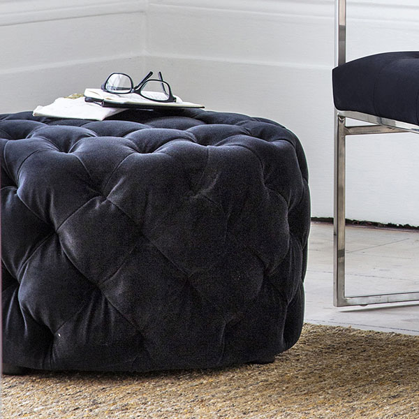 Harvest Direct Garcia Jet Velvet Footstool