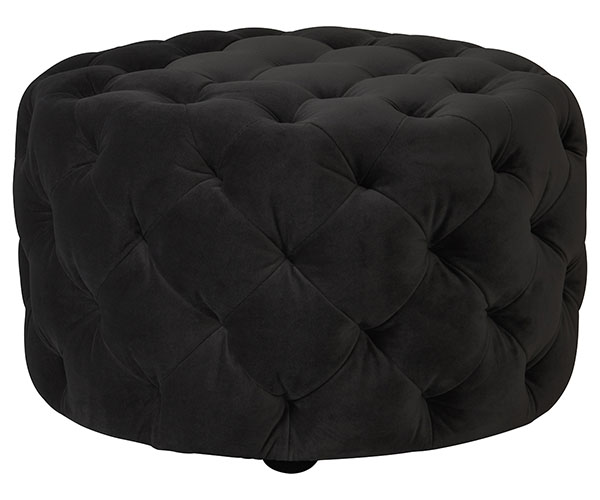 Harvest Direct contemporary Garcia round velvet footstool shown here in jet velvet finish