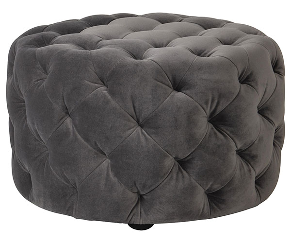 Harvest Direct contemporary Garcia round velvet footstool shown here in the mirage velvet finish