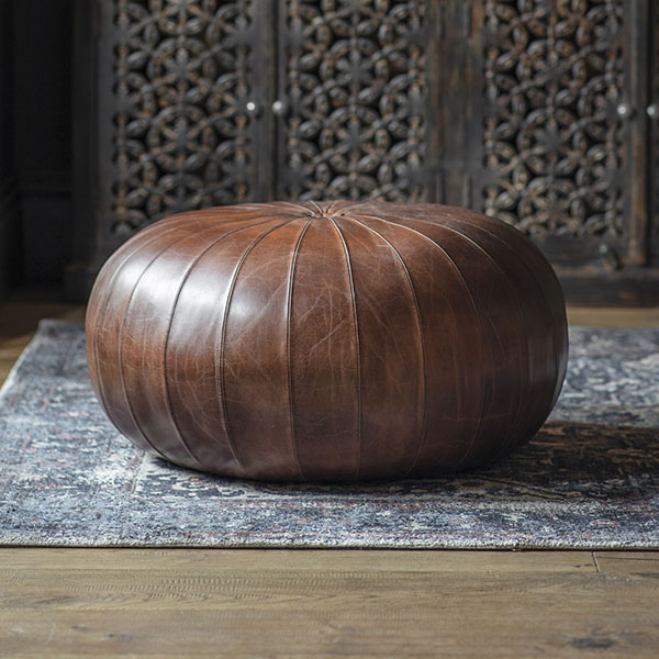 Harvest Direct Katebridge Vintage Brown Leather Pouffe