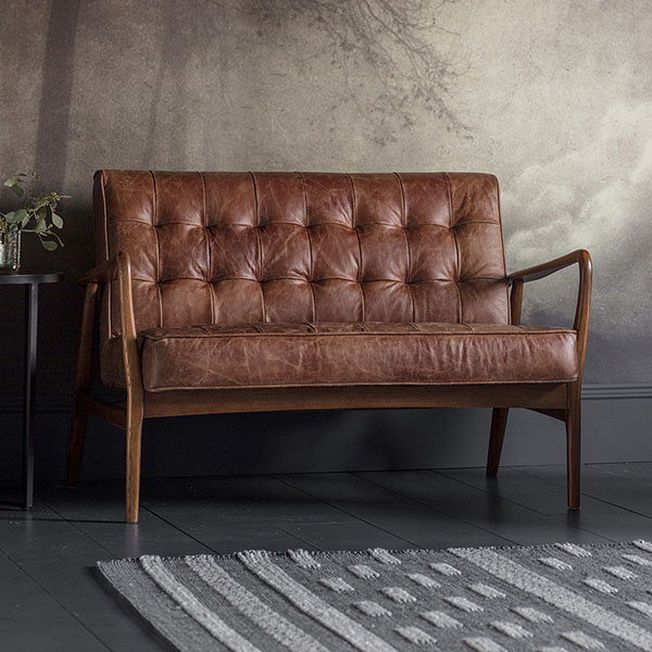 Harvest Direct Sunbeam 2 Seater Vintage Brown Leather Sofa