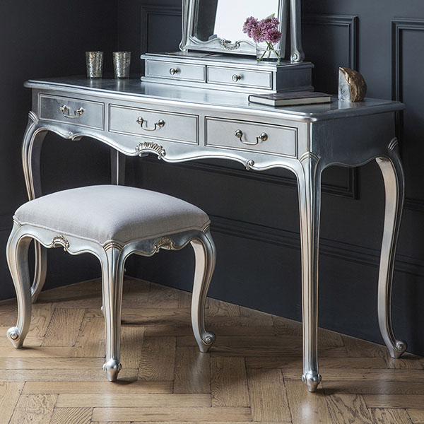 Harvest Direct Chateau Silver Dressing Table, Dressing Table Stool & Dressing Table Mirror