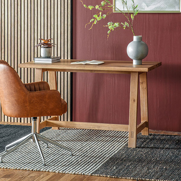 Harvest Direct Dean Desk & Mhari Vintage Brown Leather Swivel Chair