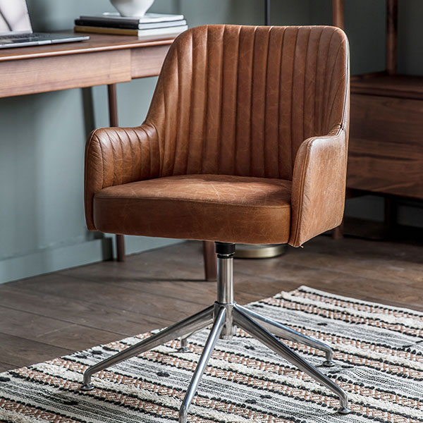 Harvest Direct Mhari Vintage Brown Leather Swivel Chair