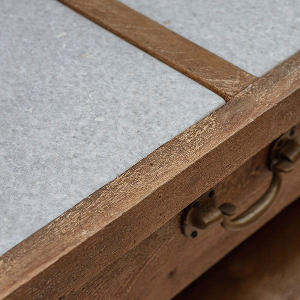 Harvest Direct Upminster Large Kitchen Island - - Close up showing the white marble top & seasoned oak finish